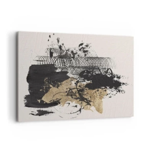 Quadro su tela - Stampe su Tela - Un dipinto astratto in nero e oro con linee e strutture dinamiche. - 120x80cm - Composizione con passione - Decorazione murale moderna per soggiorno e camera da letto ARTTOR