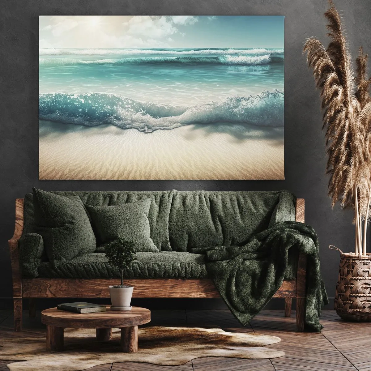 Quadro su tela - Stampe su Tela - Onde dell'oceano su una spiaggia di sabbia chiara - 70x50cm - La calma dell'oceano - Decorazione murale moderna per soggiorno e camera da letto ARTTOR