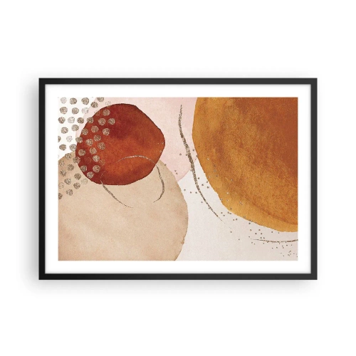 Poster in cornice nera - Forme astratte in calde tonalità di marrone e oro - 70x50cm - Rotondità e movimento - Decorazione murale moderna per soggiorno e camera da letto ARTTOR