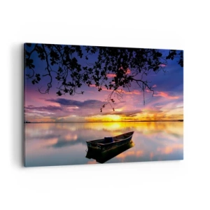 Quadro su tela - Stampe su Tela - Una barca in acque calme al tramonto - 120x80cm - Ti sembra di essere sospeso nel cielo... - Decorazione murale moderna per soggiorno e camera da letto ARTTOR