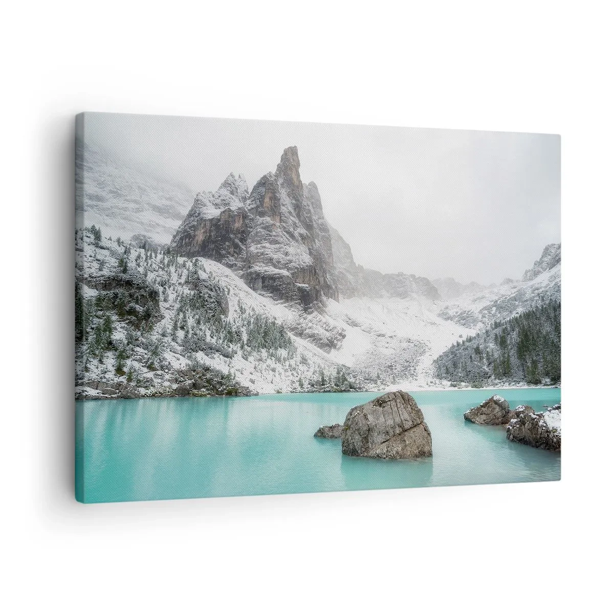 Quadro su tela - Stampe su Tela - Un paesaggio montano con un lago circondato da cime innevate - 70x50cm - Di guardia - Decorazione murale moderna per soggiorno e camera da letto ARTTOR