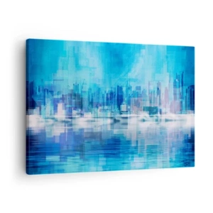 Quadro su tela - Stampe su Tela - Panorama urbano astratto nei toni del blu - 70x50cm - Immersi nel blu - Decorazione murale moderna per soggiorno e camera da letto ARTTOR