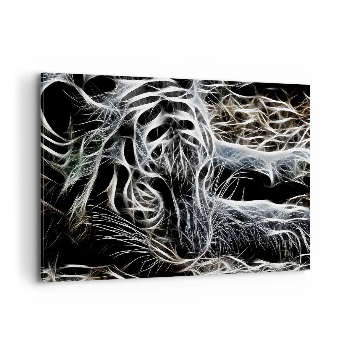 Quadro su tela - Stampe su Tela - Un motivo astratto che raffigura la sagoma di un gatto su uno sfondo nero. - 120x80cm - Studio di leggerezza felina - Decorazione murale moderna per soggiorno e camera da letto ARTTOR