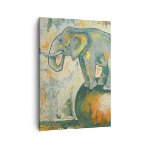 Quadro su tela - Stampe su Tela - Un elefante in equilibrio su una palla in stile artistico - 50x70cm - Evviva il circo! - Decorazione murale moderna per soggiorno e camera da letto ARTTOR