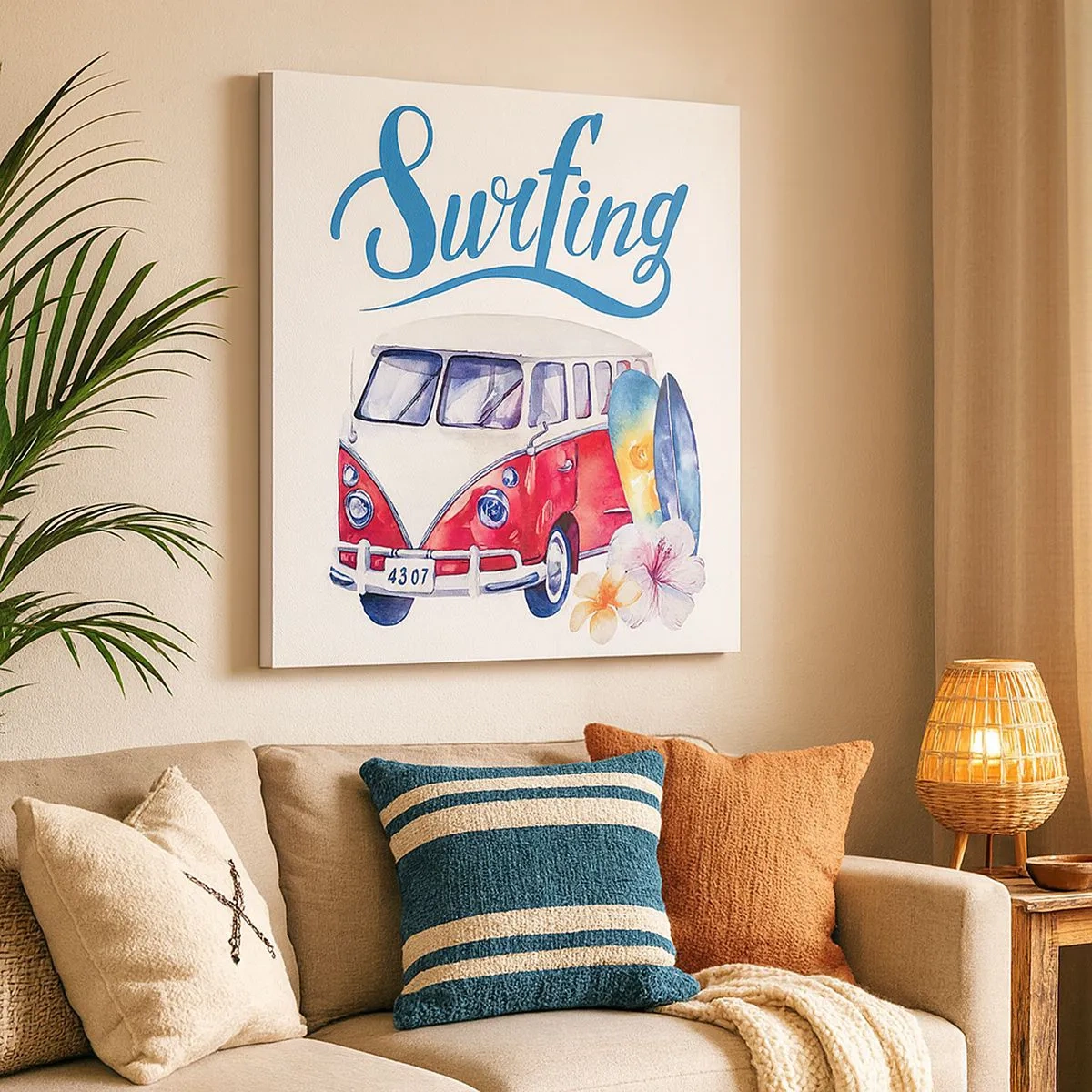 Quadro su tela - Stampe su Tela - In pulmino a fare surf - 30x30 cm