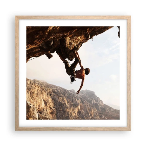 Poster in cornice rovere chiaro - Il mondo ristretto in una mano sul bordo del masso - 50x50 cm