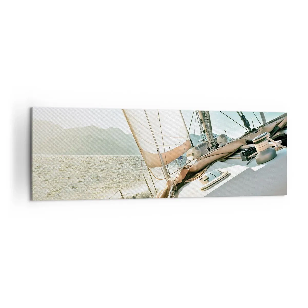 Quadro su tela - Stampe su Tela - Uno yacht in mare aperto con vista sulle montagne - 160x50cm - A vele spiegate - Decorazione murale moderna per soggiorno e camera da letto ARTTOR