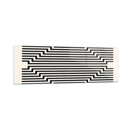 Quadro su vetro - Linee bianche e nere che creano un effetto di illusione geometrica - 160x50cm - Illusione geometrica - Decorazione murale moderna per soggiorno e camera da letto ARTTOR