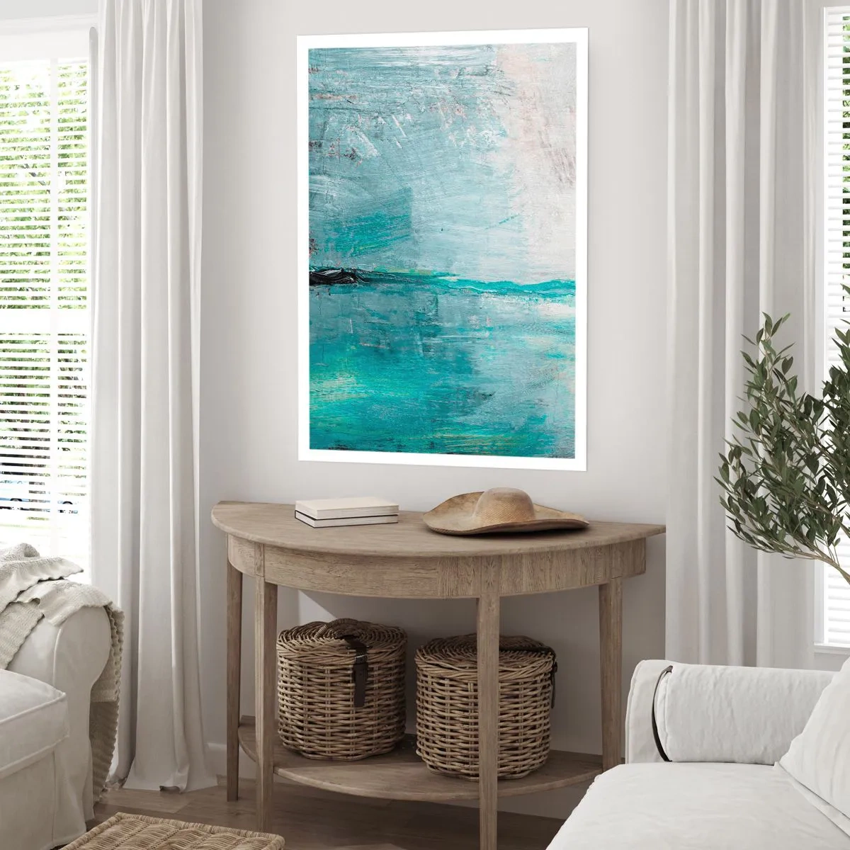 Poster - Paesaggio astratto nei toni del blu e del grigio - 50x70cm - Orizzonte nel blu - Decorazione murale moderna per soggiorno e camera da letto ARTTOR