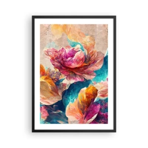 Poster in cornice nera - Fiori astratti nelle tonalità del rosa e del turchese - 50x70cm - Lo splendore colorato del bouquet - Decorazione murale moderna per soggiorno e camera da letto ARTTOR