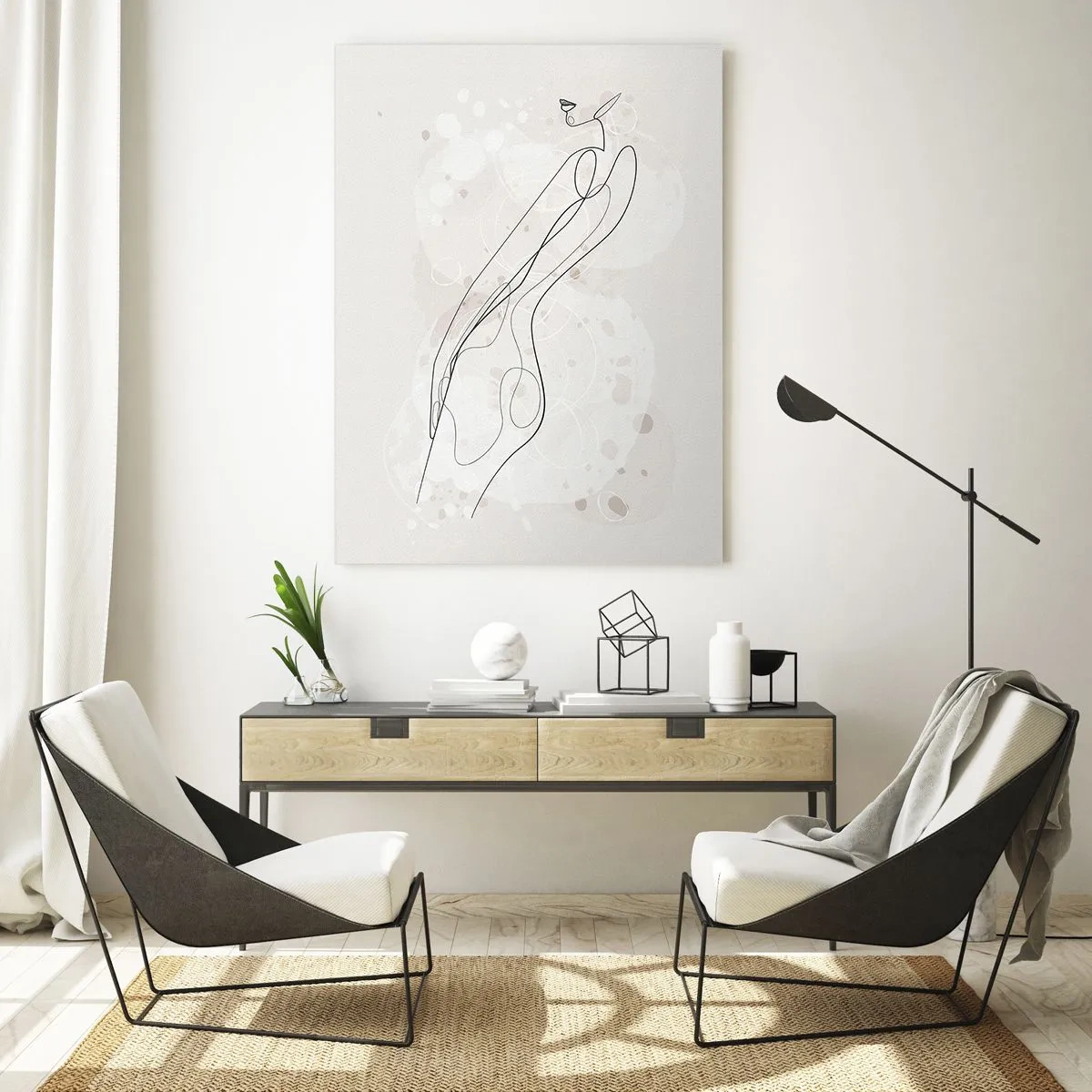Quadro su vetro - Silhouette sagomata di una donna nei toni del beige - 50x70cm - Errando con lo sguardo - Decorazione murale moderna per soggiorno e camera da letto ARTTOR
