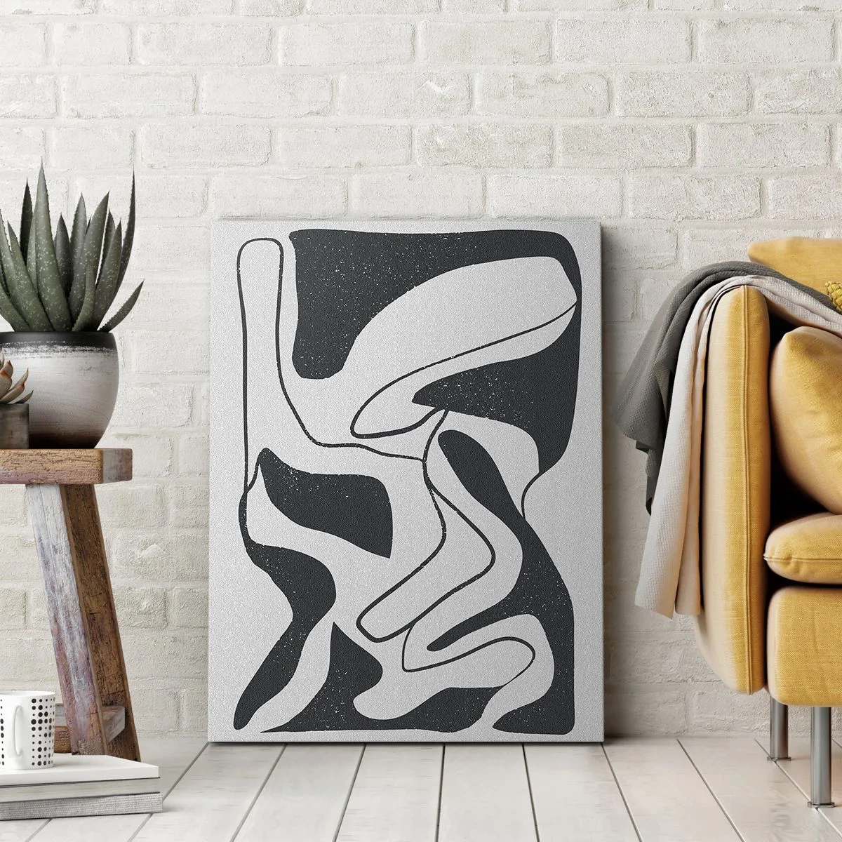 Quadro su tela - Stampe su Tela - Astrazione in bianco e nero con forme organiche - 50x70cm - Gioco astratto nel labirinto - Decorazione murale moderna per soggiorno e camera da letto ARTTOR
