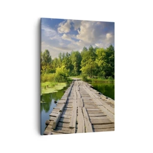 Quadro su tela - Stampe su Tela - Un paesaggio pittoresco con un ponte e un cigno - 50x70cm - Estate, estate ovunque - Decorazione murale moderna per soggiorno e camera da letto ARTTOR
