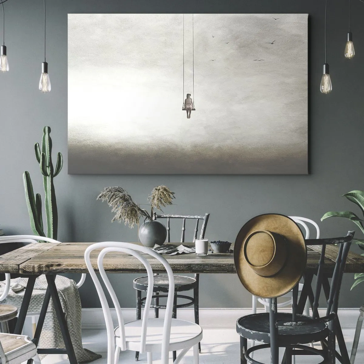 Quadro su tela - Stampe su Tela - Una figura su un'altalena sospesa nello spazio - 100x70cm - Il bambino che è in noi - Decorazione murale moderna per soggiorno e camera da letto ARTTOR