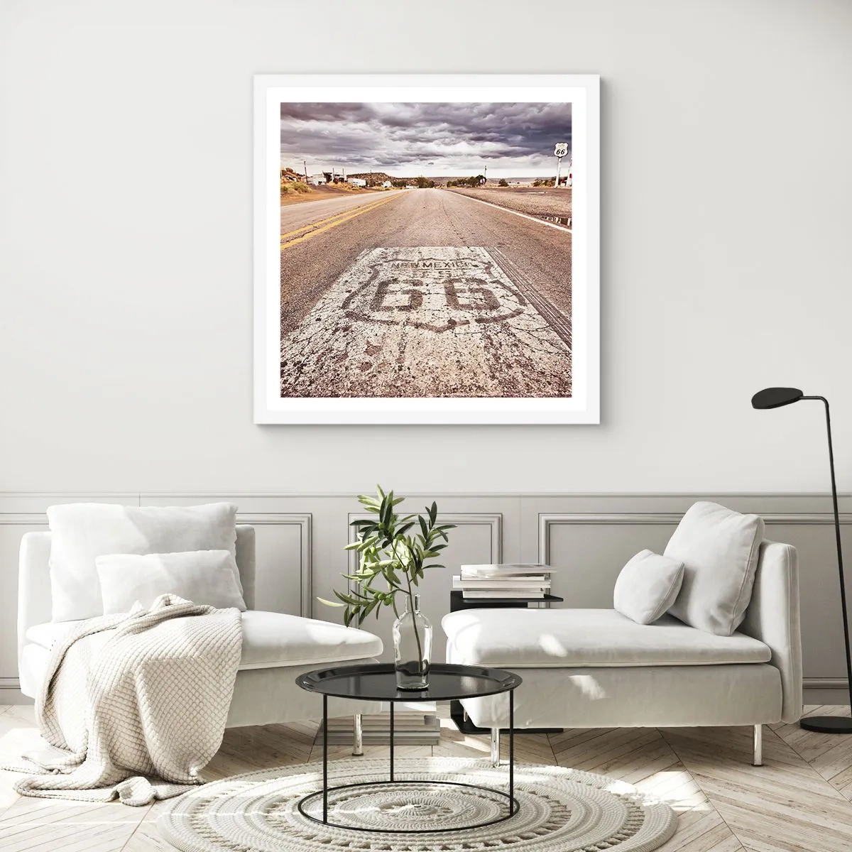Poster in cornice bianca - La Route 66: una leggenda americana - 30x30 cm