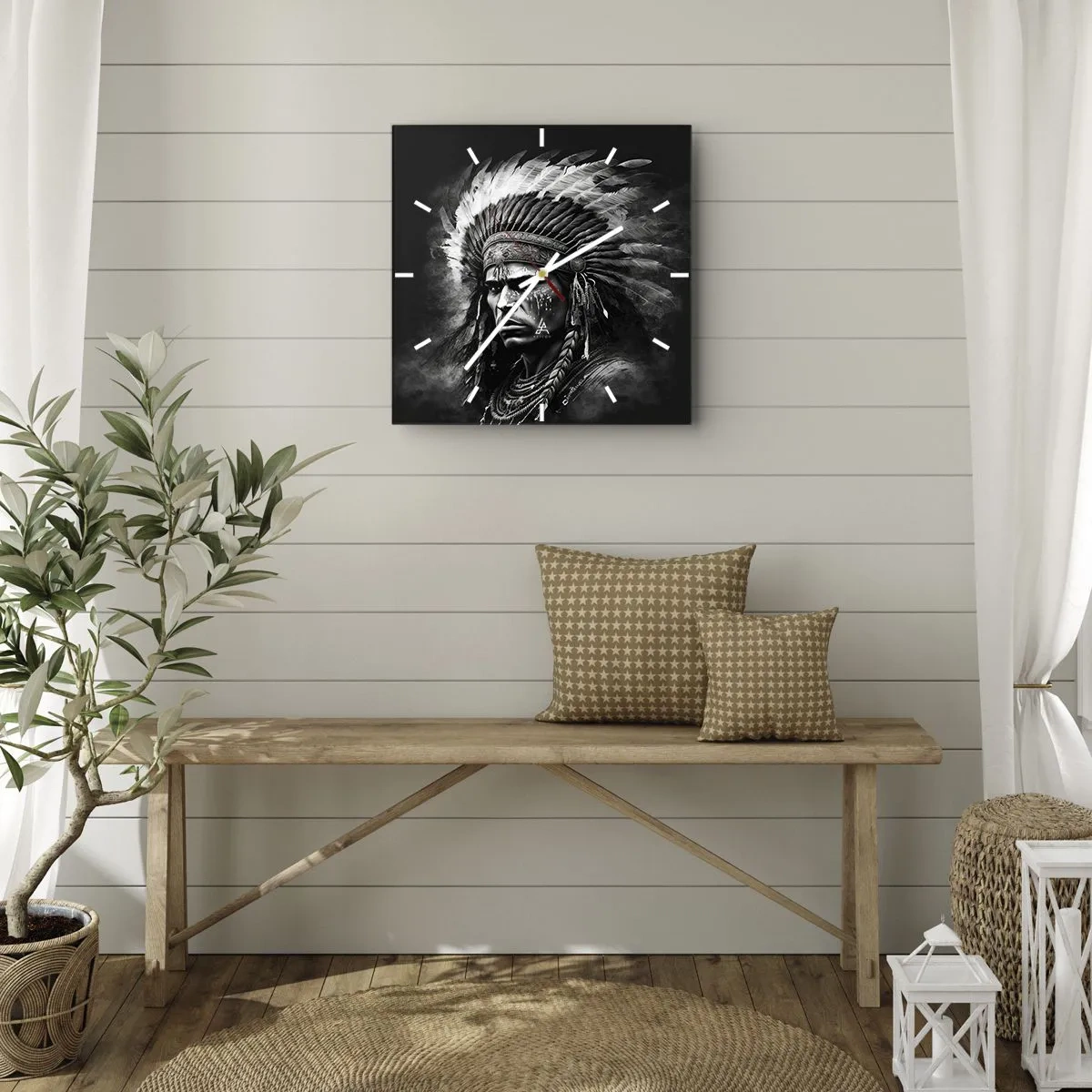 Orologio da parete - Orologio in Vetro - Capo e guerriero - 40x40 cm