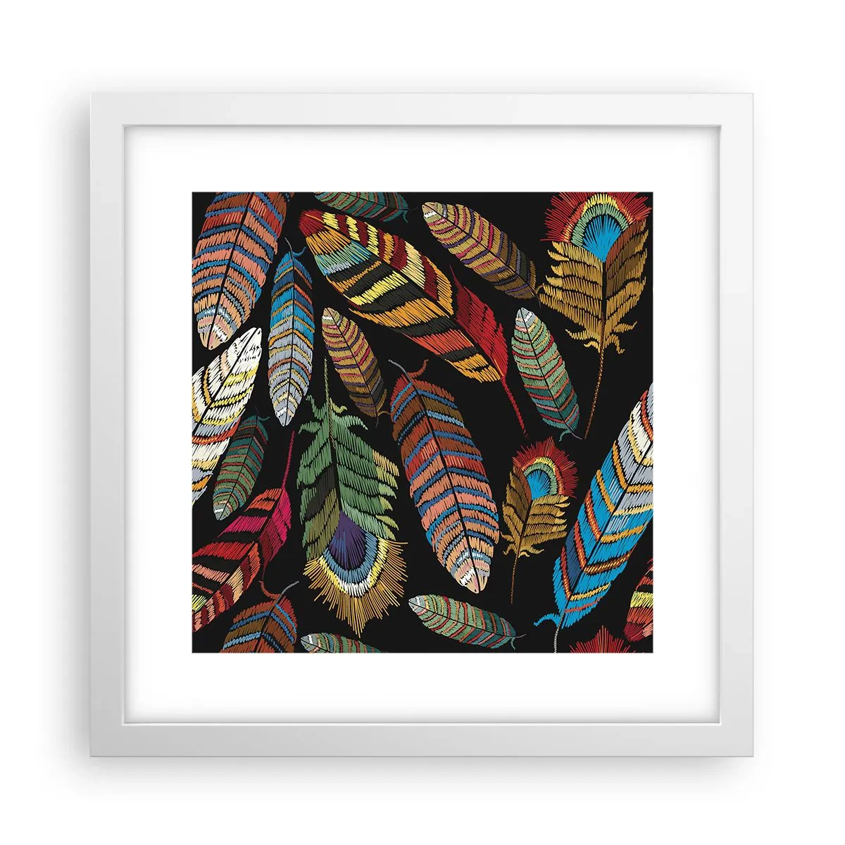 Poster in cornice bianca - Il carnevale degli uccelli - 30x30 cm