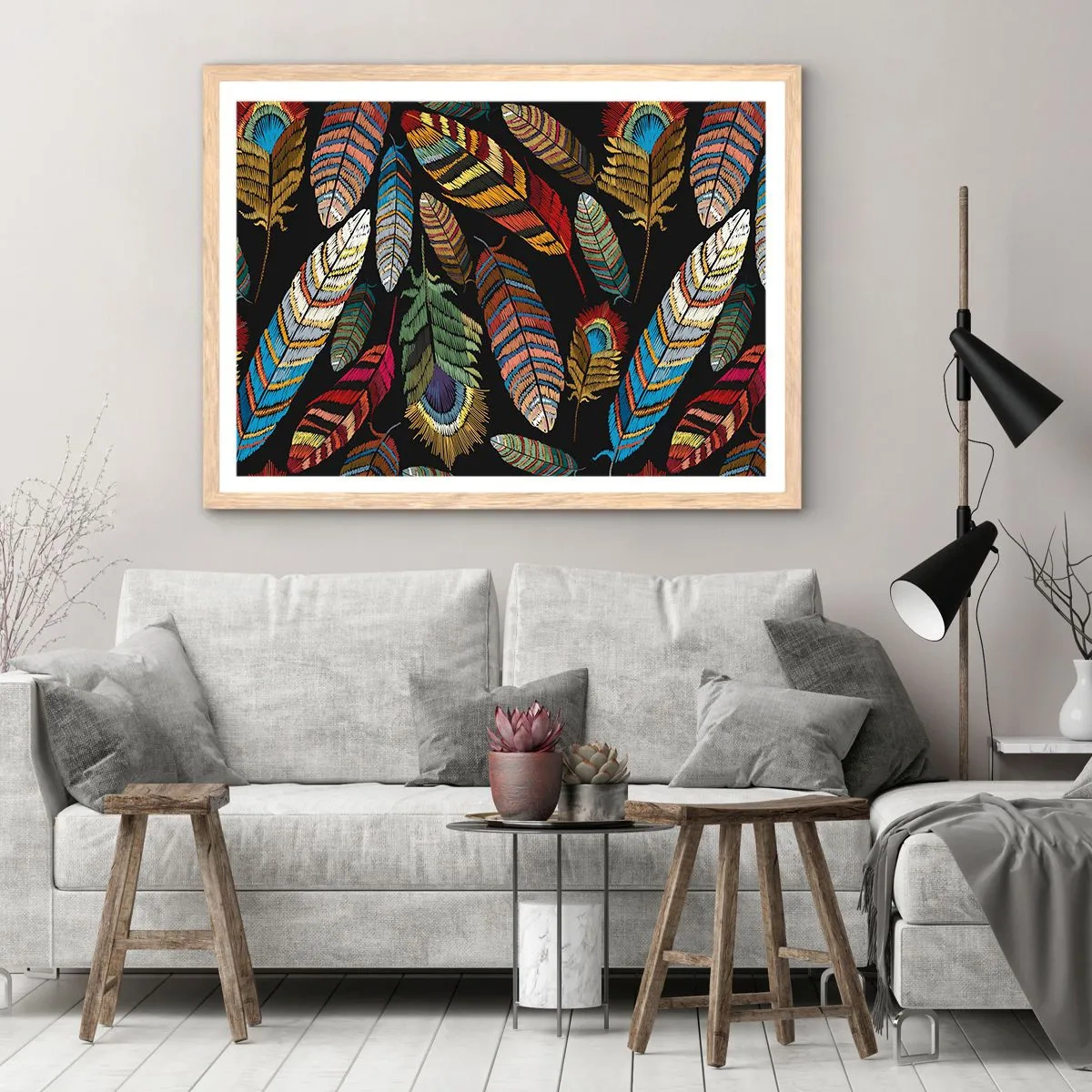 Poster in cornice rovere chiaro - Il carnevale degli uccelli - 50x40 cm