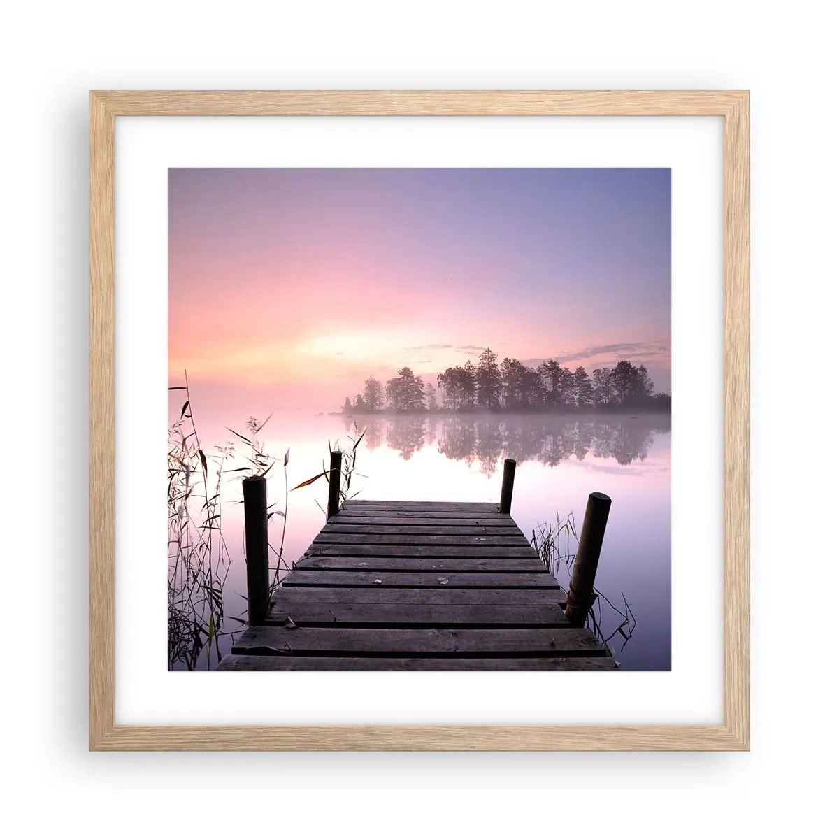 Poster in cornice rovere chiaro - Nebbia color lilla - 40x40 cm