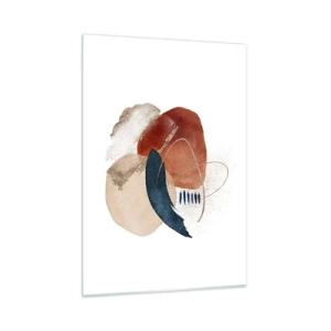 Quadro su vetro - Una composizione astratta in tonalità calde con elementi acquatici. - 50x70cm - Composizione ovale - Decorazione murale moderna per soggiorno e camera da letto ARTTOR