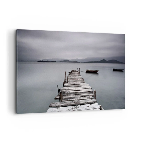 Quadro su tela - Stampe su Tela - Un ponte di legno che conduce alla superficie calma del lago - 120x80cm - Domani puoi partire - Decorazione murale moderna per soggiorno e camera da letto ARTTOR