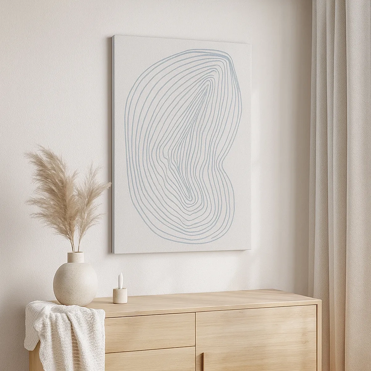 Quadro su tela - Stampe su Tela - Motivo astratto a onde in delicato blu - 50x70cm - Il sorriso di una goccia - Decorazione murale moderna per soggiorno e camera da letto ARTTOR