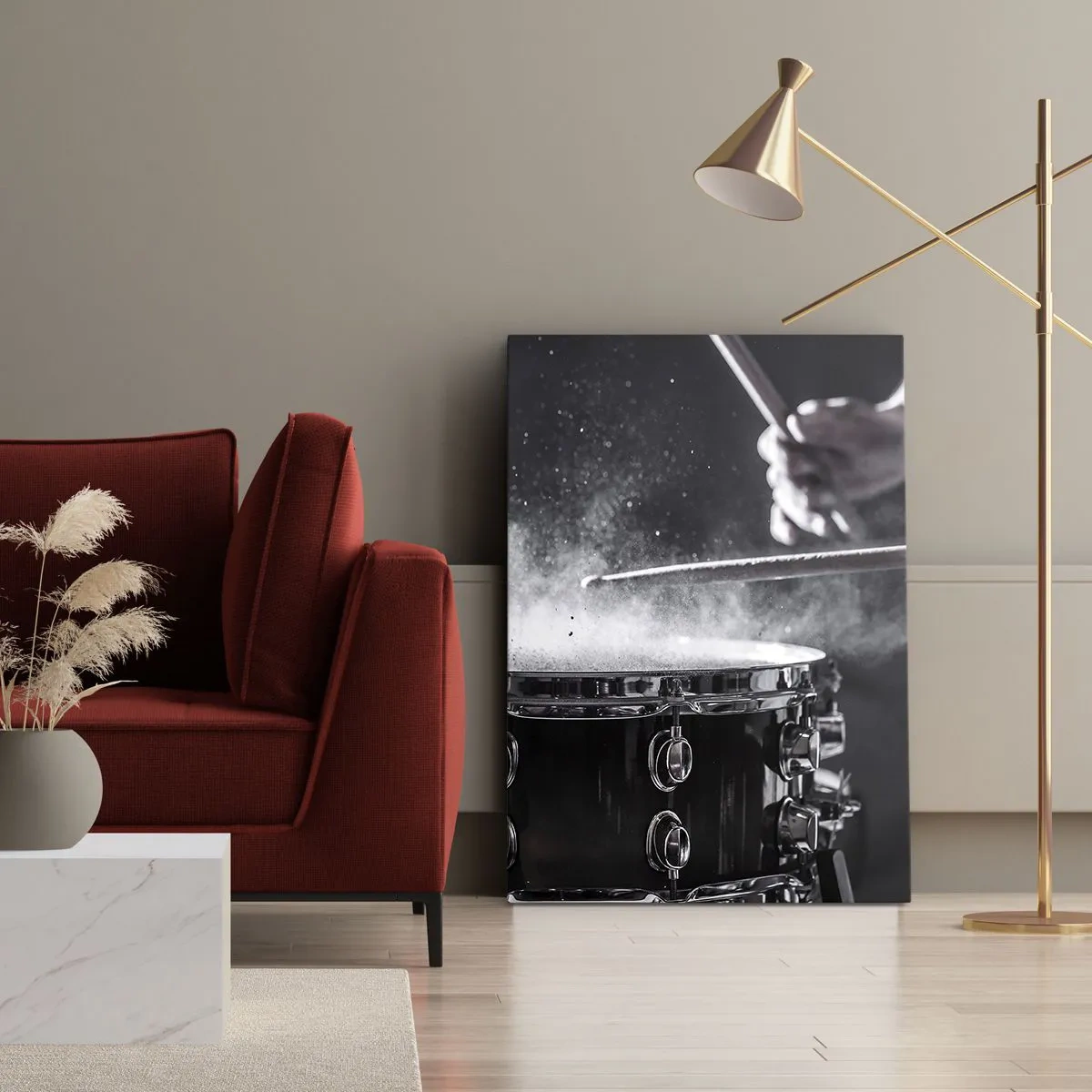 Quadro su tela - Stampe su Tela - Colpire il rullante con le bacchette con effetto polvere - 50x70cm - Il polso della musica - Decorazione murale moderna per soggiorno e camera da letto ARTTOR