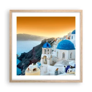 Poster in cornice rovere chiaro - Santorini: aggrappate alle rocce - 50x50 cm