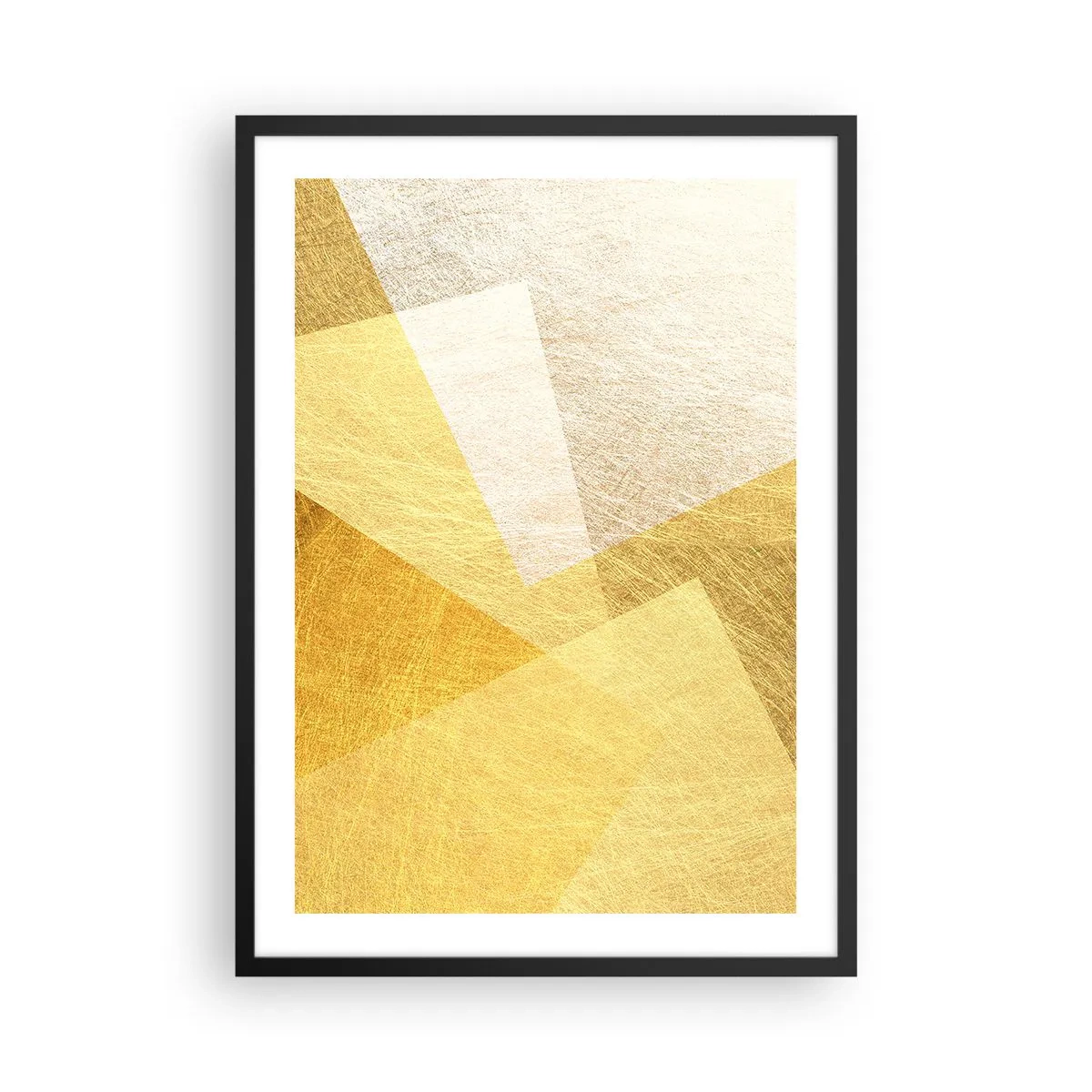 Poster in cornice nera - Astrazione geometrica dorata con effetto metallico - 50x70cm - La pace della geometria - Decorazione murale moderna per soggiorno e camera da letto ARTTOR