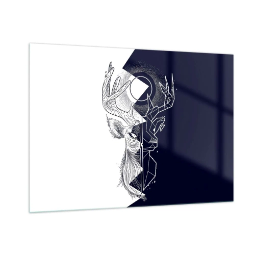 Quadro su vetro - Disegno geometrico di un cervo su sfondo bianco e nero - 100x70cm - Lotta e unità degli opposti - Decorazione murale moderna per soggiorno e camera da letto ARTTOR