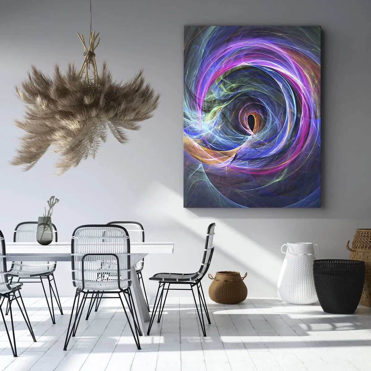 Quadro su tela - Stampe su Tela - Un vortice astratto di colori nelle tonalità del viola, del rosa e del blu. - 70x100cm - Dove mi porti? - Decorazione murale moderna per soggiorno e camera da letto ARTTOR