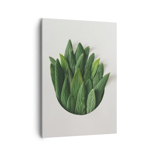 Quadro su tela - Stampe su Tela - Una composizione di foglie verdi su uno sfondo chiaro - 50x70cm - Curiosità irrefrenabile - Decorazione murale moderna per soggiorno e camera da letto ARTTOR
