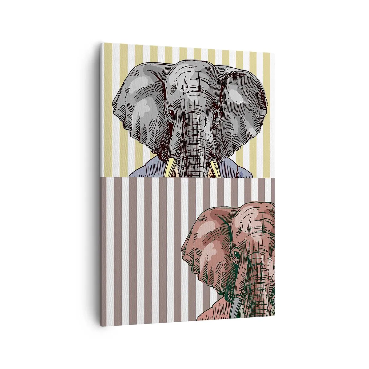 Quadro su tela - Stampe su Tela - Un elefante in abito su uno sfondo di strisce beige - 70x100cm - Elegante di natura - Decorazione murale moderna per soggiorno e camera da letto ARTTOR