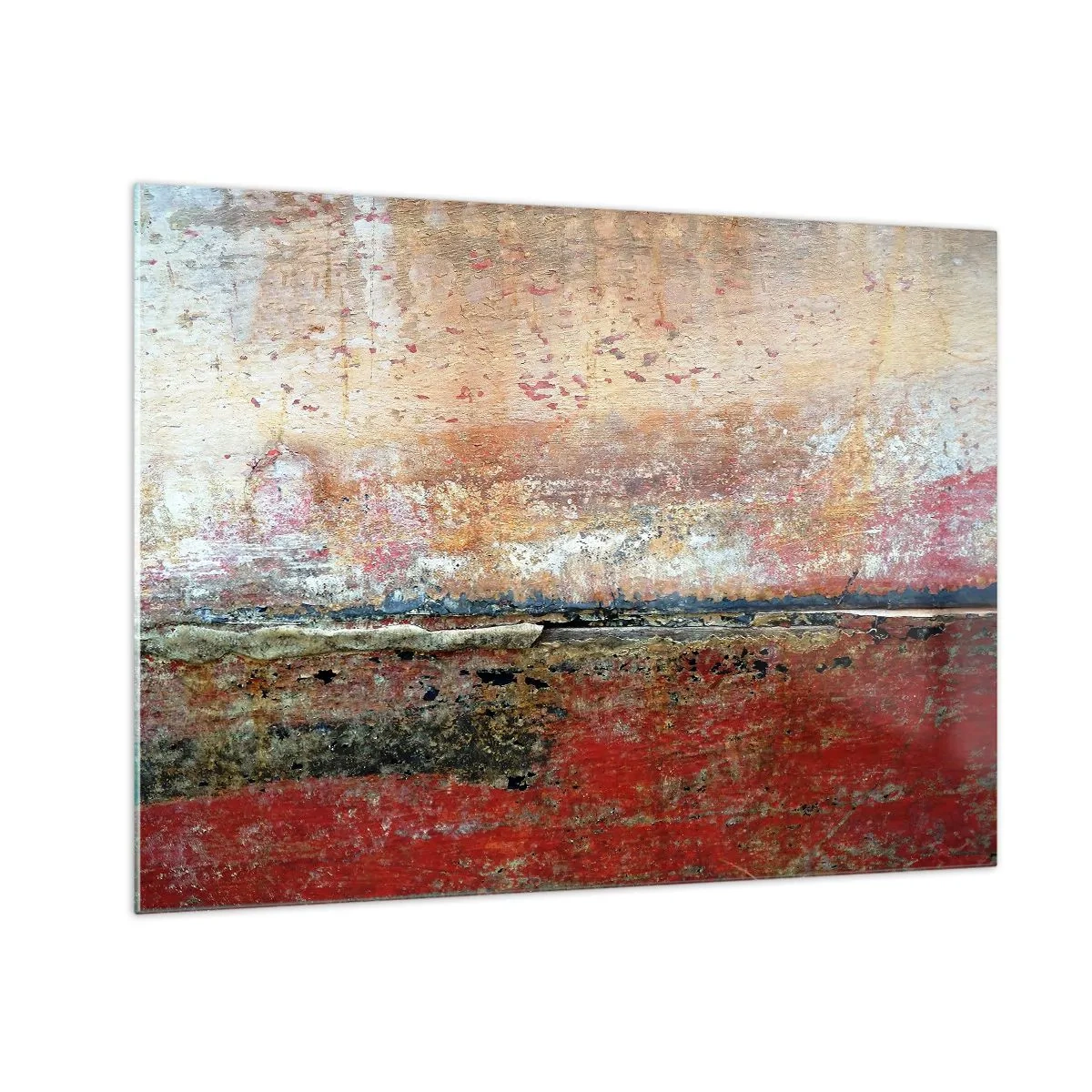 Quadro su vetro - Texture astratta nei toni del rosso e dell'ocra - 70x50cm - Forse è il mare - Decorazione murale moderna per soggiorno e camera da letto ARTTOR