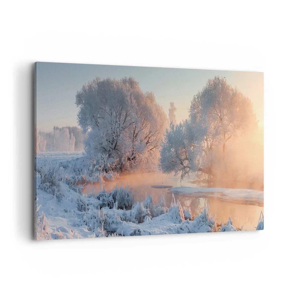 Quadro su tela - Stampe su Tela - Paesaggio invernale con alberi innevati e tramonto - 120x80cm - Tutto brilla al sole nel cristallo - Decorazione murale moderna per soggiorno e camera da letto ARTTOR