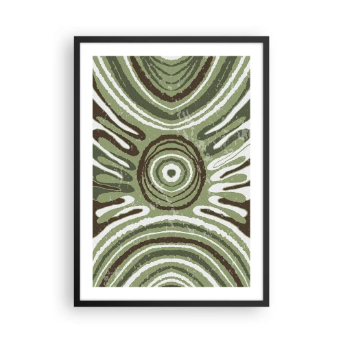 Poster in cornice nera - Motivo astratto simmetrico nelle tonalità del verde - 50x70cm - Esplosione di emozioni - Decorazione murale moderna per soggiorno e camera da letto ARTTOR