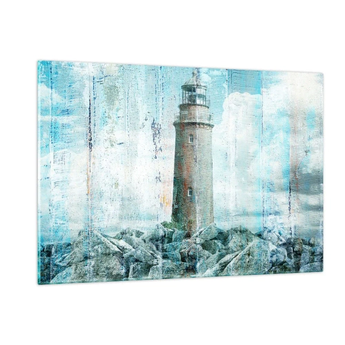 Quadro su vetro - Faro d'epoca con nuvole sullo sfondo - 120x80cm - Sul vecchio albero - Decorazione murale moderna per soggiorno e camera da letto ARTTOR