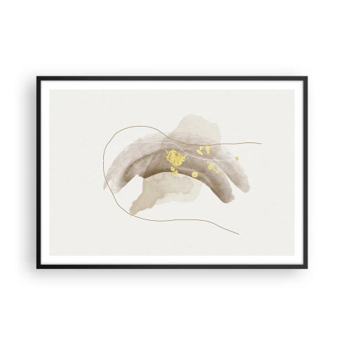Poster in cornice nera - Una composizione astratta nei toni del beige e dell'oro. - 100x70cm - Incontro nello spazio - Decorazione murale moderna per soggiorno e camera da letto ARTTOR