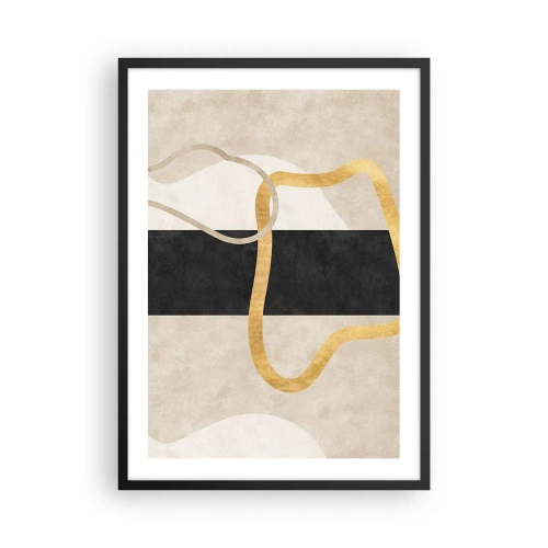Poster in cornice nera - Composizione astratta con sfondo nero, oro e neutro - 50x70cm - Forme intrecciate - Decorazione murale moderna per soggiorno e camera da letto ARTTOR