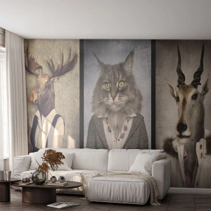 Fotomurali Standard Eco - Figure con testa di animale in stili eleganti - 100x70cm - Le pellicce sono nuovamente di moda - Decorazione murale moderna per soggiorno e camera da letto ARTTOR