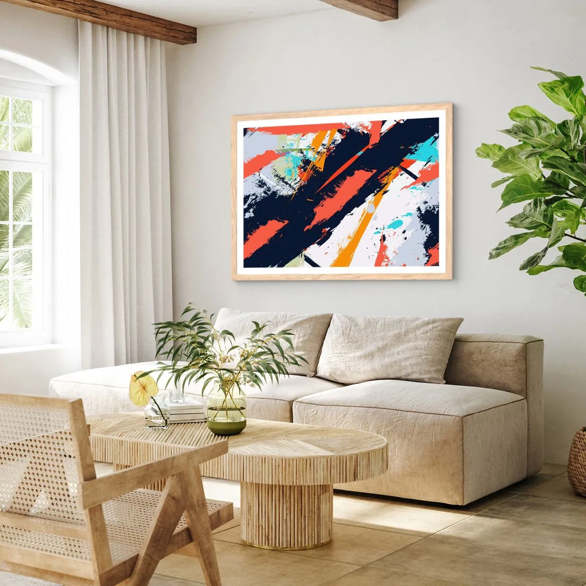 Poster in cornice rovere chiaro - Composizione dinamica - 100x70 cm