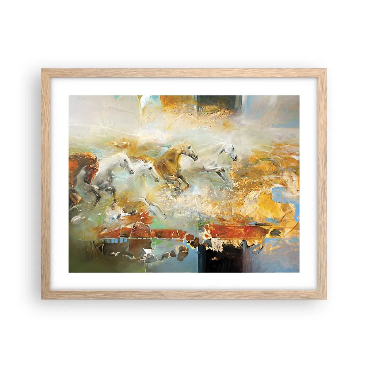 Poster in cornice rovere chiaro - Al galoppo attraverso la luce - 50x40 cm