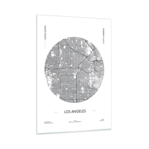 Quadro su vetro - Una mappa minimalista in bianco e nero di Los Angeles. - 50x70cm - Anatomia di Los Angeles - Decorazione murale moderna per soggiorno e camera da letto ARTTOR