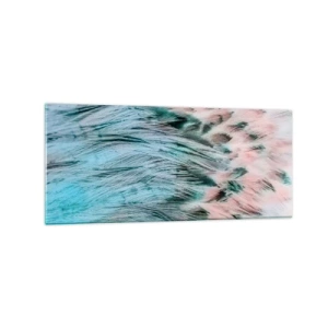 Quadro su vetro - Primo piano di piume nei colori pastello rosa zaffiro - 120x50cm - Piumino rosa zaffiro - Decorazione murale moderna per soggiorno e camera da letto ARTTOR