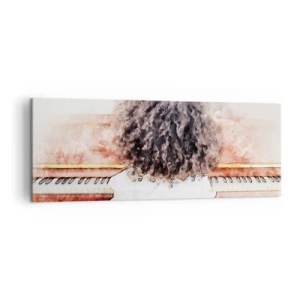Quadro su tela - Stampe su Tela - Una ragazza con i capelli folti al pianoforte - 140x50cm - Nel nuovo mondo - Decorazione murale moderna per soggiorno e camera da letto ARTTOR