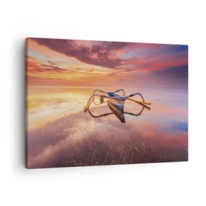 Quadro su tela - Stampe su Tela - Una barca in acque calme al tramonto - 70x50cm - La pace della sera tropicale - Decorazione murale moderna per soggiorno e camera da letto ARTTOR