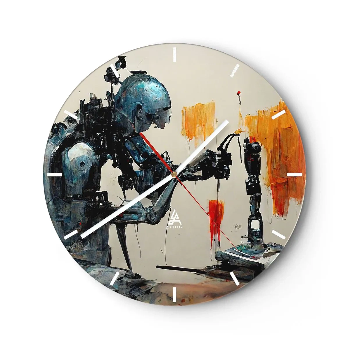 Orologio da parete - Orologio in Vetro - Robot umanoide che assembla un arto artificiale - 30x30cm - È già domani... - Decorazione murale moderna per soggiorno, cucina e camera da letto ARTTOR