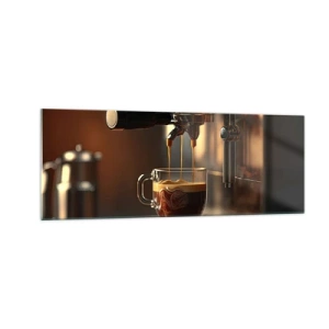 Quadro su vetro - Macchina da caffè con una tazza di espresso aromatico - 140x50cm - Miscela sensuale - Decorazione murale moderna per soggiorno e camera da letto ARTTOR