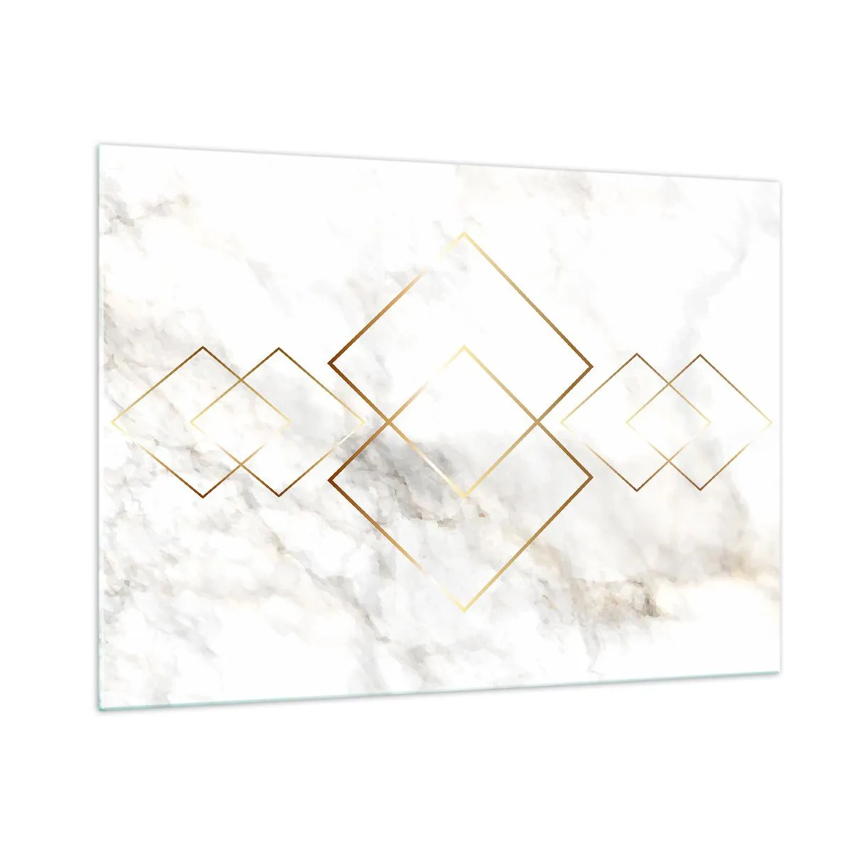 Quadro su vetro - Rombi geometrici dorati su sfondo di marmo bianco - 100x70cm - Vista sull'infinito - Decorazione murale moderna per soggiorno e camera da letto ARTTOR