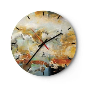 Orologio da parete - Orologio in Vetro - Cavalli astratti in movimento dinamico - 30x30cm - Al galoppo attraverso la luce - Decorazione murale moderna per soggiorno, cucina e camera da letto ARTTOR
